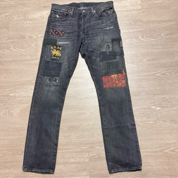 Ralph Lauren Varick Jeans Patch Slim Straight Actual 34X40 embroidery Black - Picture 10 of 15